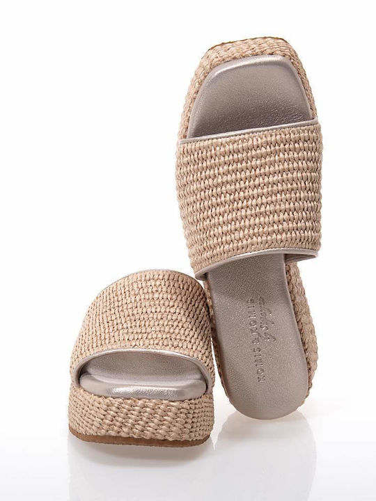 Flache Sandalen für Damen Flatforms in Beige Farbe