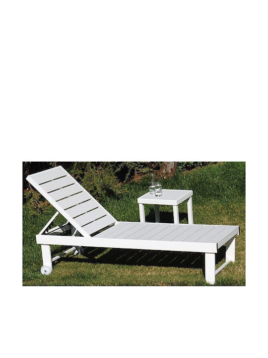 Auxiliary Outdoor Free Standing Table with Polywood Surface and Aluminum Frame White 44x40x45cm