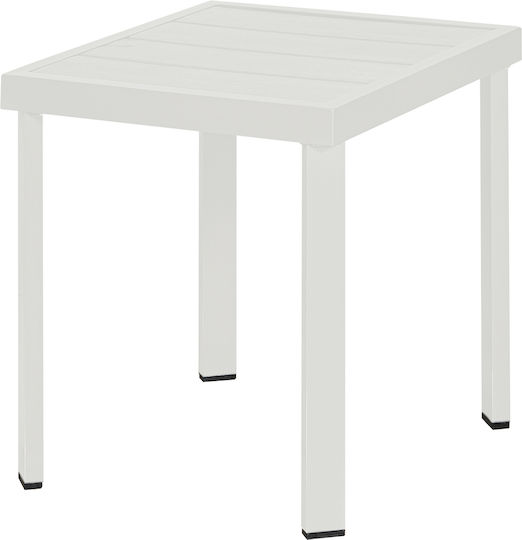 Auxiliary Outdoor Free Standing Table with Polywood Surface and Aluminum Frame White 44x40x45cm