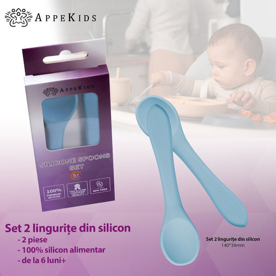 AppeKids Baby Set with Spoons made of Silicone for 6+ months Turquoise 2pcs