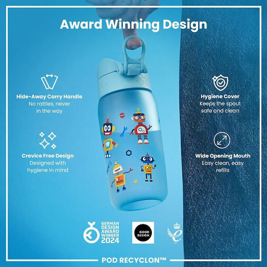 Ion8 Kinderflasche Kunststoff mit Strohhalm Hellblau 350ml