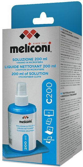 Meliconi Καθαριστικό Οθόνης Υγρό Καθαρισμού και Πανί με Μικροΐνες 200ml