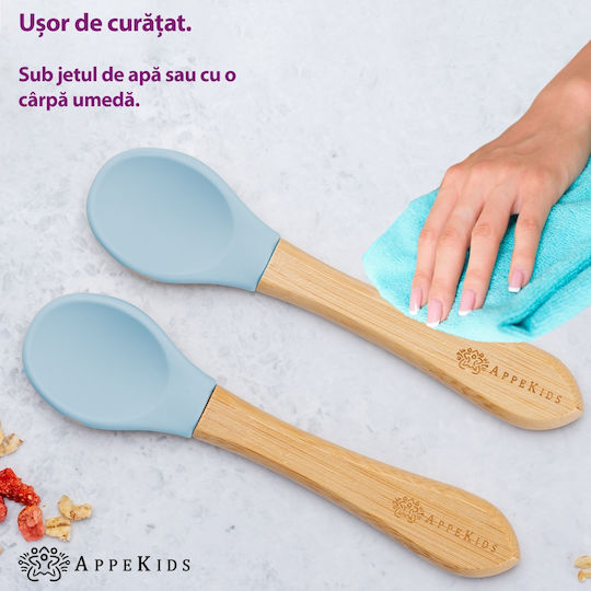 AppeKids Σετ Βρεφικά Μαχαιροπίρουνα από Bamboo για 6+ μηνών Τιρκουάζ 2τμχ