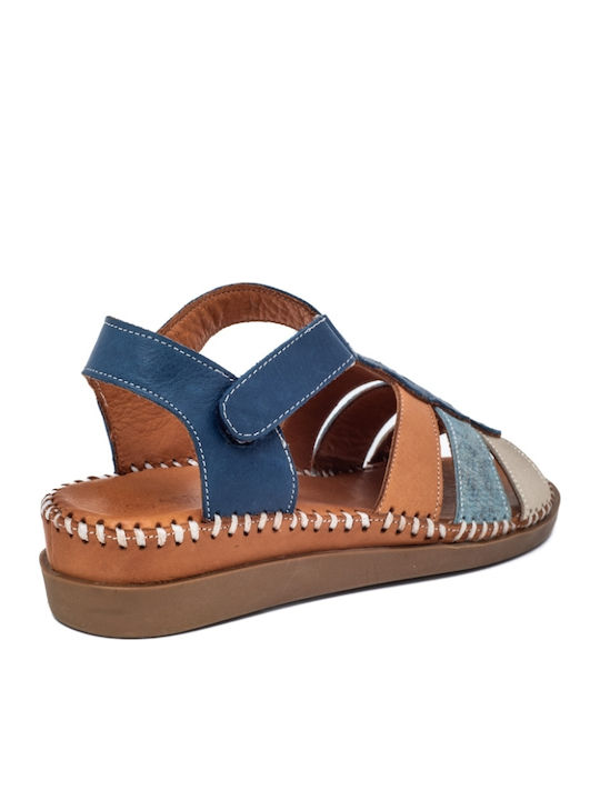 Leather Women's Flat Sandals Anatomic in Blue Color