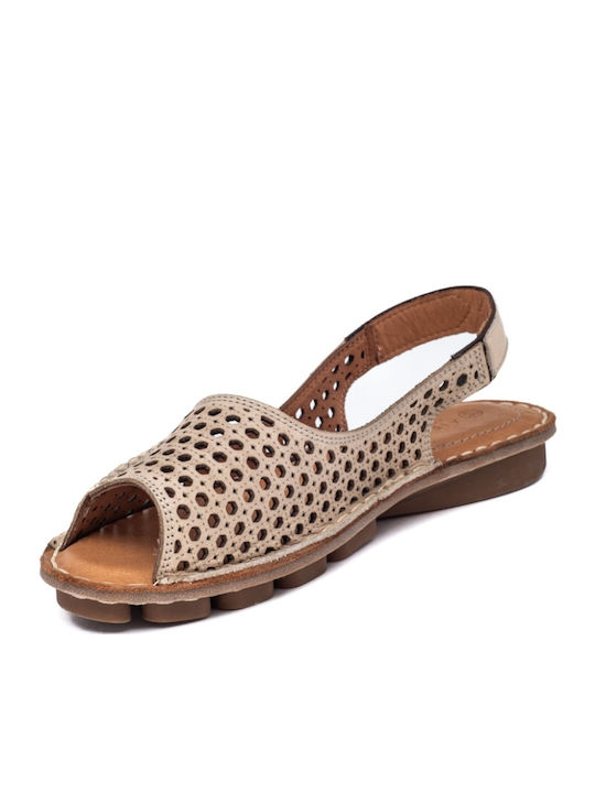 Leather Women's Flat Sandals Anatomic in Beige Color