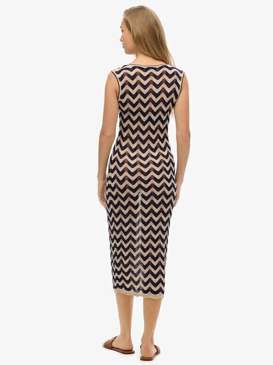 Summer Midi Knitted Dress Navy Gold