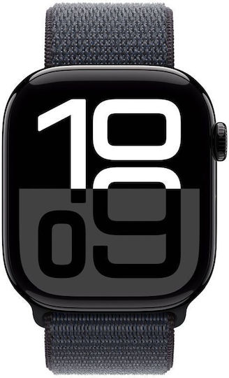 Apple Watch Series 10 χωρίς Οξύμετρο Aluminium 42mm Αδιάβροχο με Παλμογράφο (Jet Black με Ink Sport Loop)