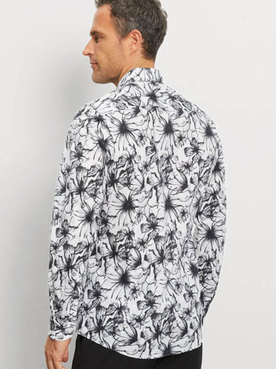 Level 5 Μακρυμάνικo Πουκάμισο σε Στενή Γραμμή Floral Άσπρο