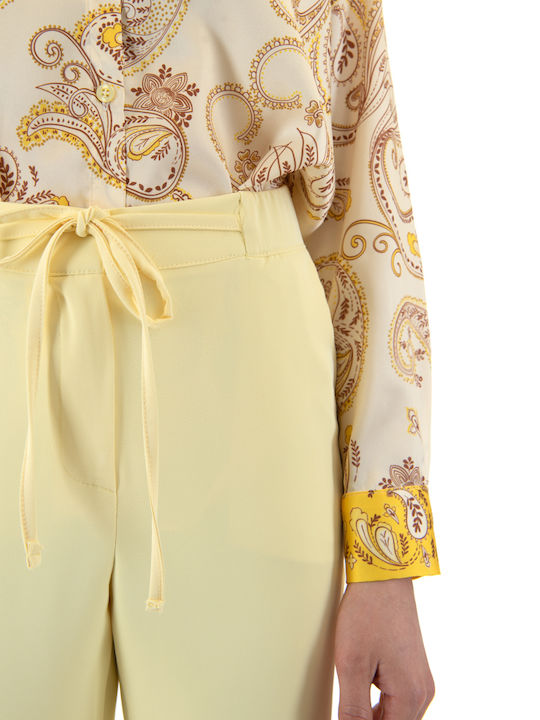 Pants Women Twenty-29 Women's High-waisted Fabric Trousers with Elastic Yellow