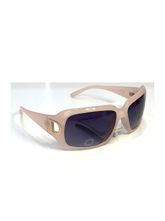 Woman's Fashion Women's Sunglasses with Beige Plastic Frame and Black Gradient Lens G-113