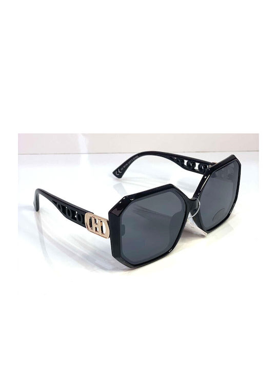 Woman's Fashion Women's Sunglasses with Black Plastic Frame and Black Lens G-109