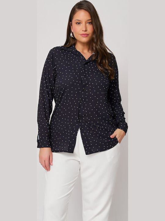 Women's Polka Dot Long Sleeve Shirt Black
