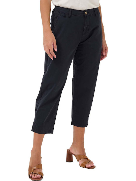 Women's High-waisted Fabric Capri Trousers Blue