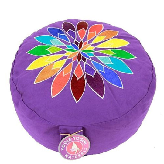 Besticktes Meditationskissen Violette Blume 33x17cm