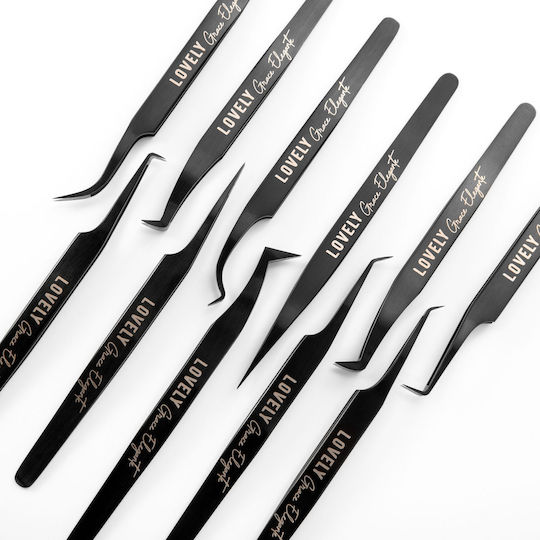 Eyelash Extension Tweezers Nanofiber Lovely Grace Elegante Black Series Round Boot