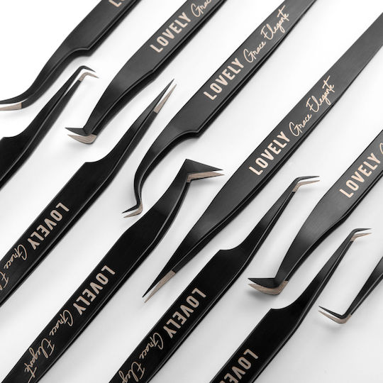 Lovely Grace Elegante Black Series Eyelash Placement Tweezers 45 Degrees 5 mm