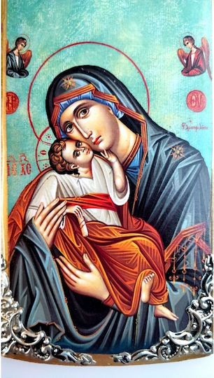 Icoană din lemn cu Fecioara Maria și Iisus Hristos 40x14cm