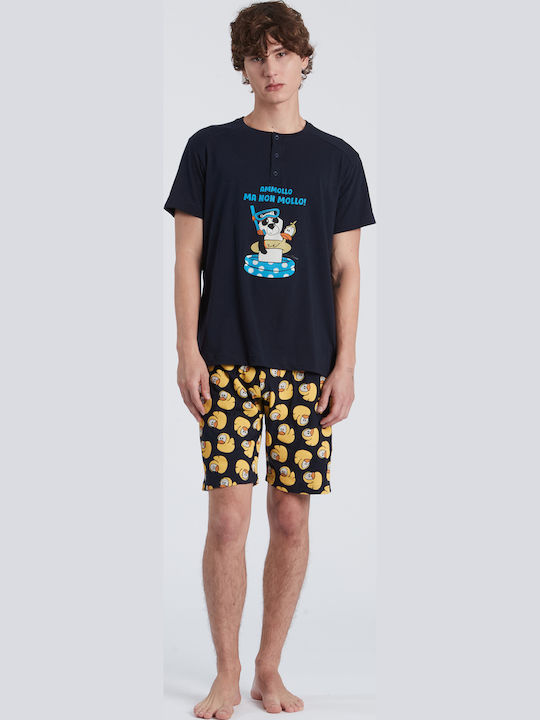 Crazy Farm Men's Summer Pajama Bermuda Blue