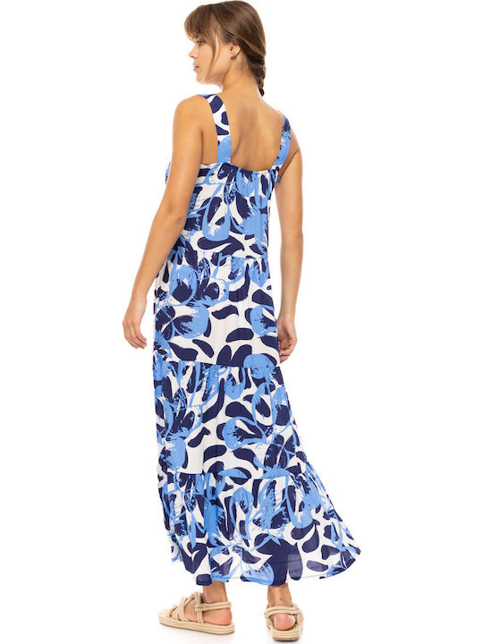 Γυναικείο Beachdress Pink Label Φόρεμα Long Abstract Floral Viscose Τιράντα