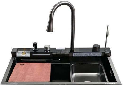 Drop-In Chiuvetă Inox cu robinet L75xW46cm Negru