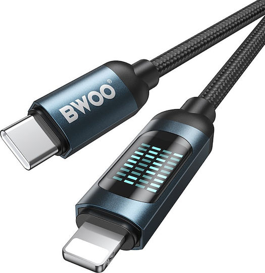 BWOO Geflochten / LED USB-C zu Lightning Kabel 27W Schwarz 1m