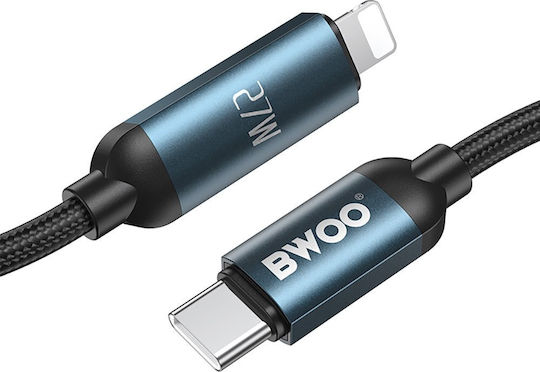 BWOO Geflochten / LED USB-C zu Lightning Kabel 27W Schwarz 1m