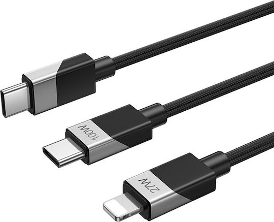 BWOO Braided USB-C to Lightning Cable 100W Μαύρο
