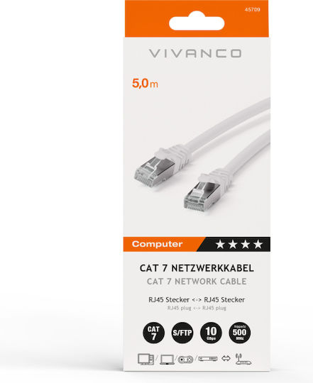 Vivanco F/UTP Cat.7 (10Gbps) Cablu de Rețea Ethernet 5m Alb