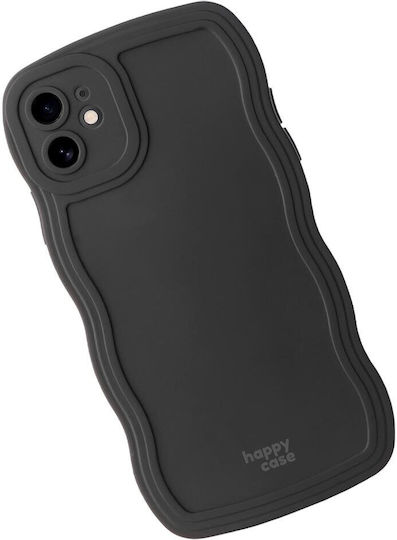 HappyCase Umschlag Rückseite Silikon mit Band Schwarz (iPhone 11)