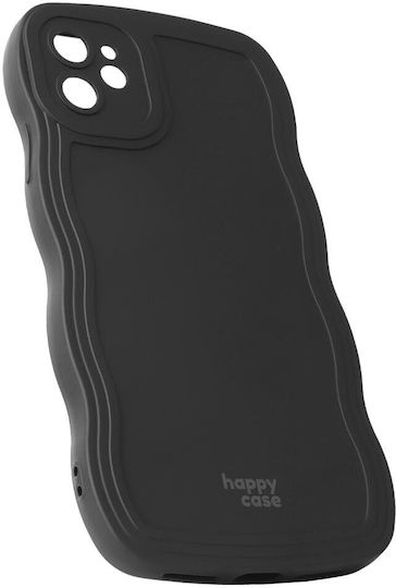 HappyCase Umschlag Rückseite Silikon mit Band Schwarz (iPhone 11)