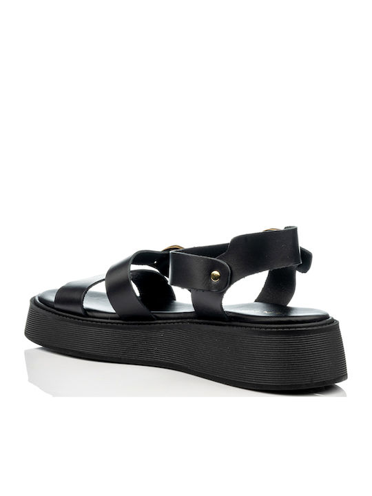 Women's Leather Platform Shoes Black