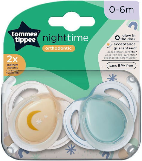 Tommee Tippee Night Time Ортодонтски Биберони Силикон Нощна Синьо Бежово за 0-6 месеци 2бр