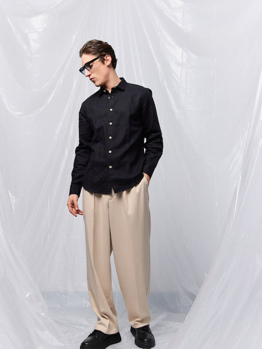 Long-sleeved Linen Shirt Black