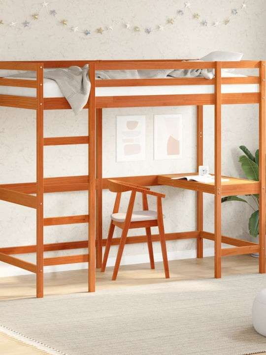 Kids Bed Loft Bed Single with Desk Brown for Mattress 90x200cm