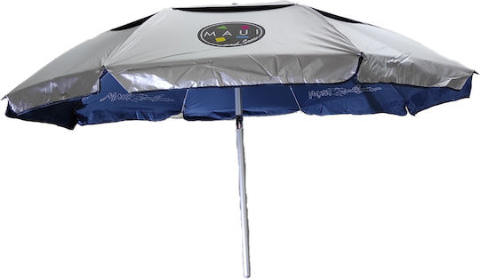 Maui & Sons Folding Aluminum Beach Umbrella Diameter 1.9m with UV Protection and Air Duct Gray/Blue