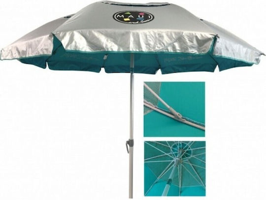 Maui & Sons 1540 Folding Beach Umbrella Aluminum Diameter 1.9m with UV Protection and Air Vent Petrol Blue