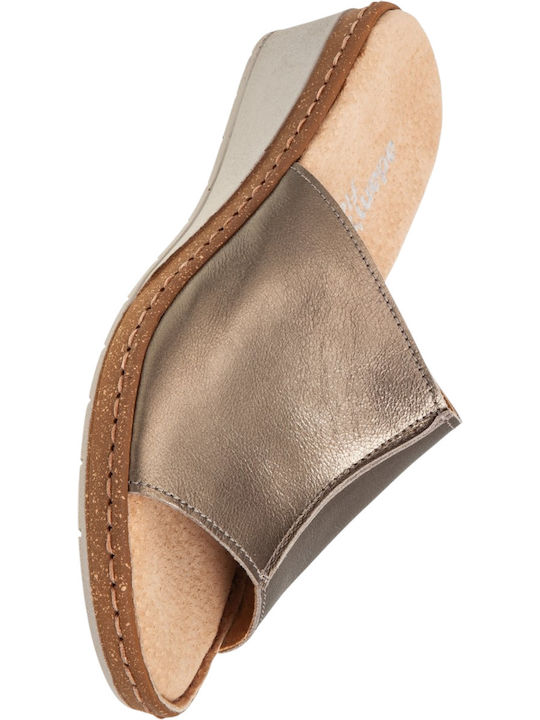 Flex Anatomic Women's Leather Platform Wedge Sandals Gold