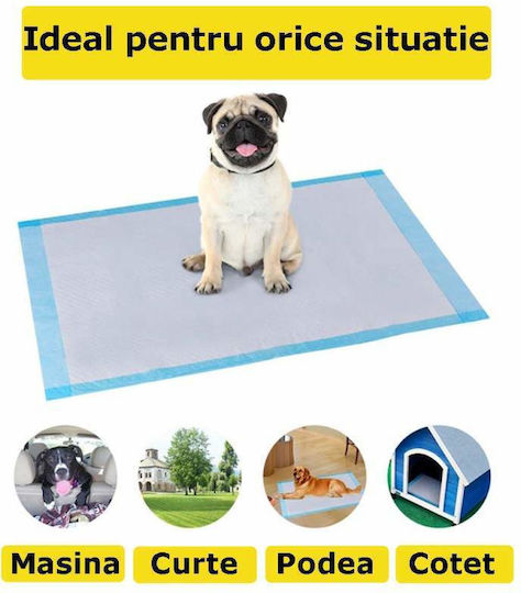 Set 20 de tampoane absorbante igienice tip scutec pentru câini, pisici și alte animale de companie, 5 straturi, 60x90 cm, albastru alb