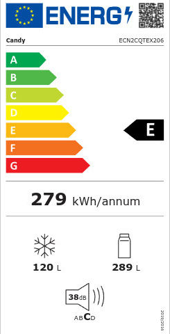 Candy Ψυγειοκαταψύκτης 409lt NoFrost Υ205xΠ59.5xΒ66.7εκ. Inox ECN2CQTEX206