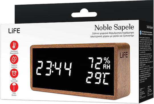 Life Noble Sapele Масов Часовник Дигитален LED Дървен с Будилник Бял 221-0455