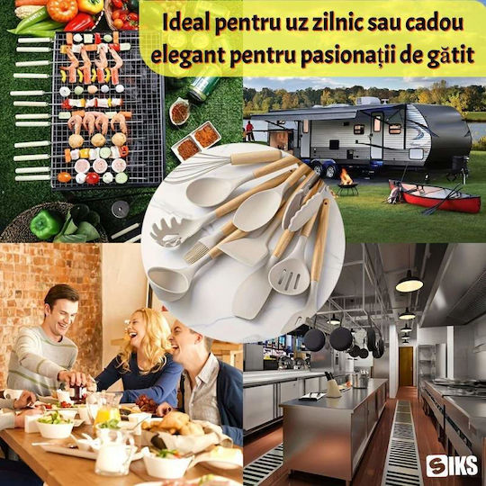 Silicone Cooking Utensil Set with Base White 12pcs