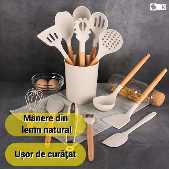 Silicone Cooking Utensil Set with Base White 12pcs