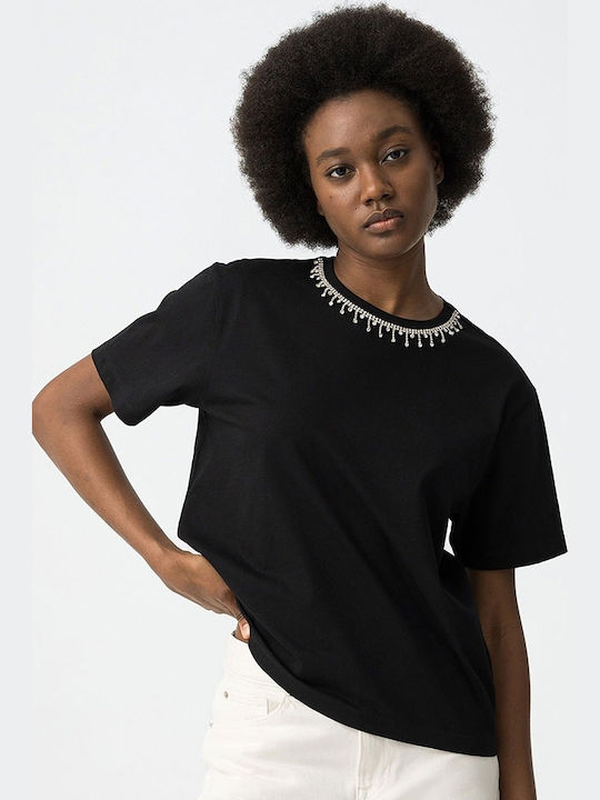 Women's Blouse Cotton Short Sleeve Black