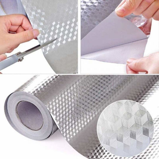 Folie autoadezivă Siks tip aluminiu pentru bucătărie, rolă 60 cm x 5 m argintiu