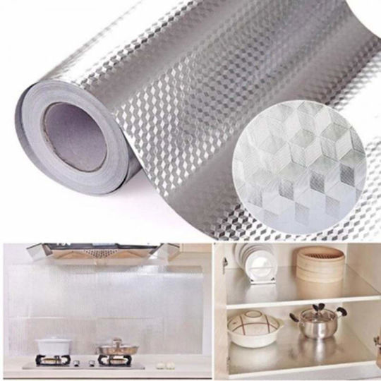 Folie autoadezivă Siks tip aluminiu pentru bucătărie, rolă 60 cm x 5 m argintiu