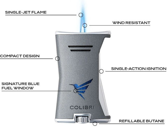 Colibri Αντιανεμικός Αναπτήρας Φλόγας Τύπου Jet σε Γκρι χρώμα