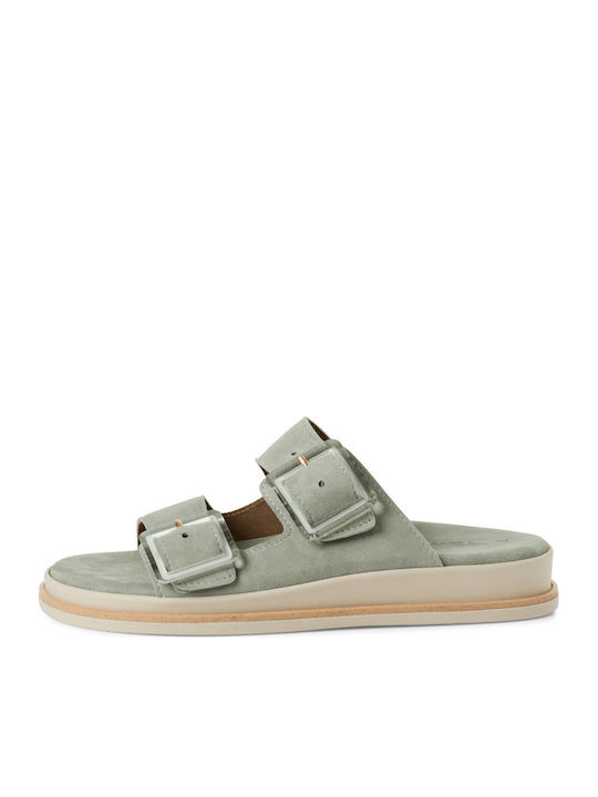 Leder Flache Damen Sandalen Grüne