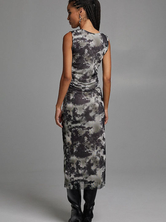 Midi Evening Dress with Tulle Black