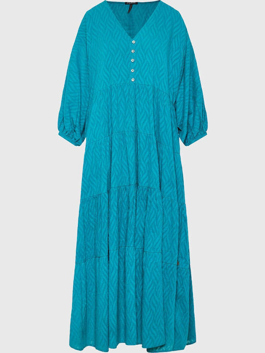 Sommer Midi Hemdkleid mit Rüschen Türkis