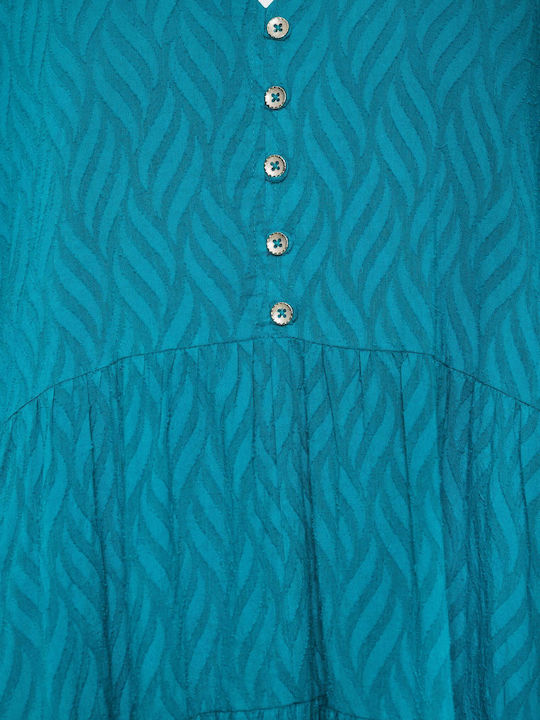 Sommer Midi Hemdkleid mit Rüschen Türkis